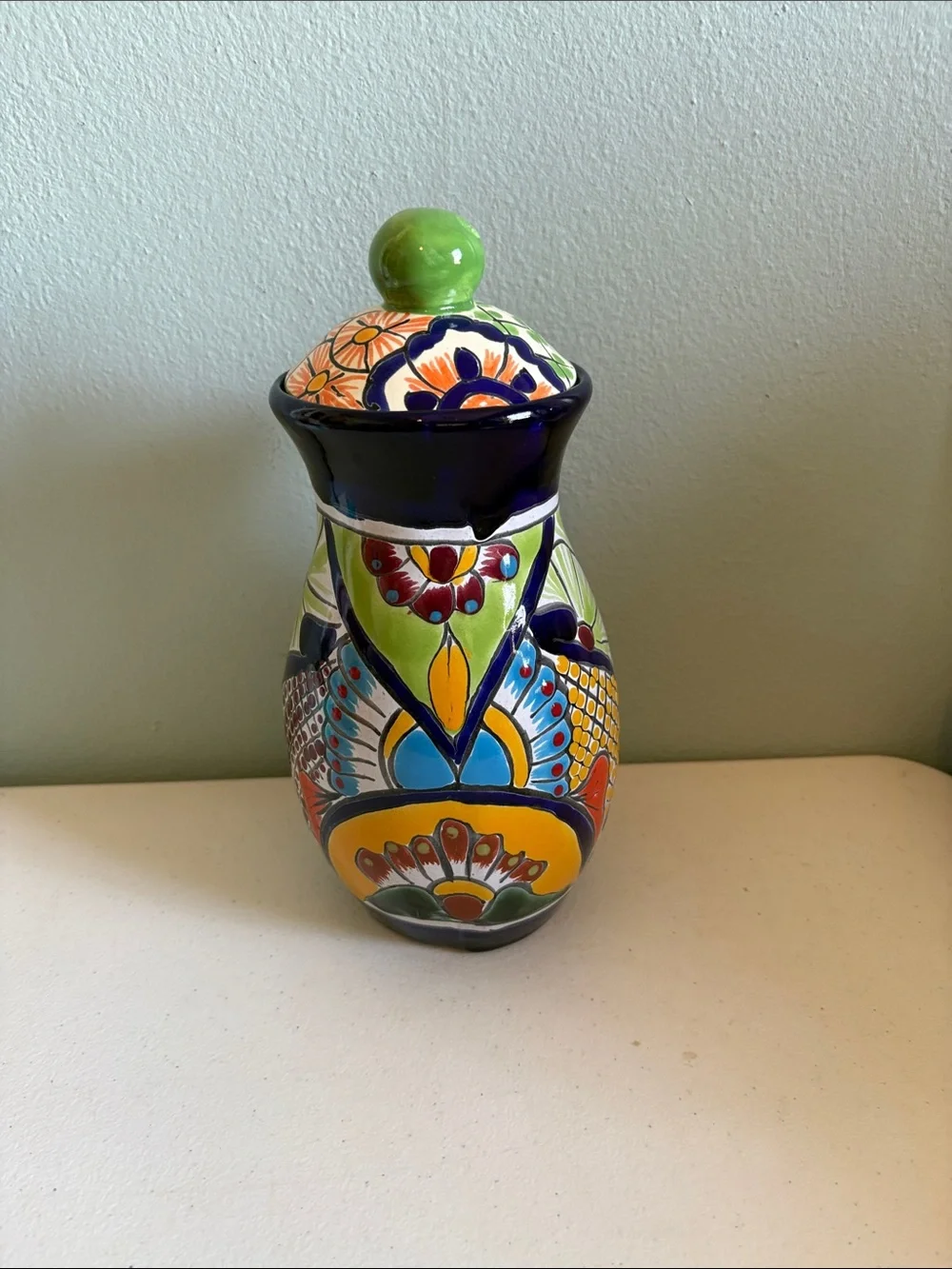 Handmade Mexican Multicolor Terracotta Ceramic Decorative Jar